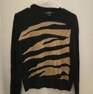 Banana Republic Silk Cashmere Zebra Print Sweater Top Black Tan Womens Small